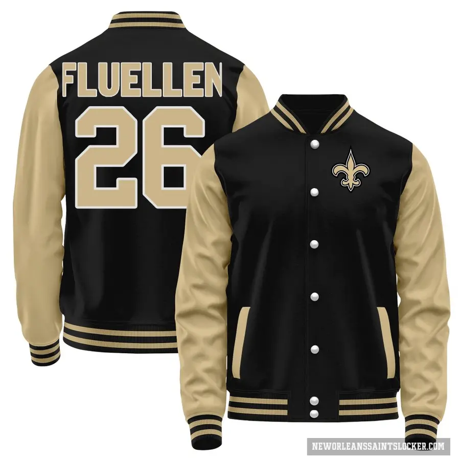 Men's ＃26 Travion Fluellen New Orleans Saints Black/Brown Full-Snap Name & Number Jacket