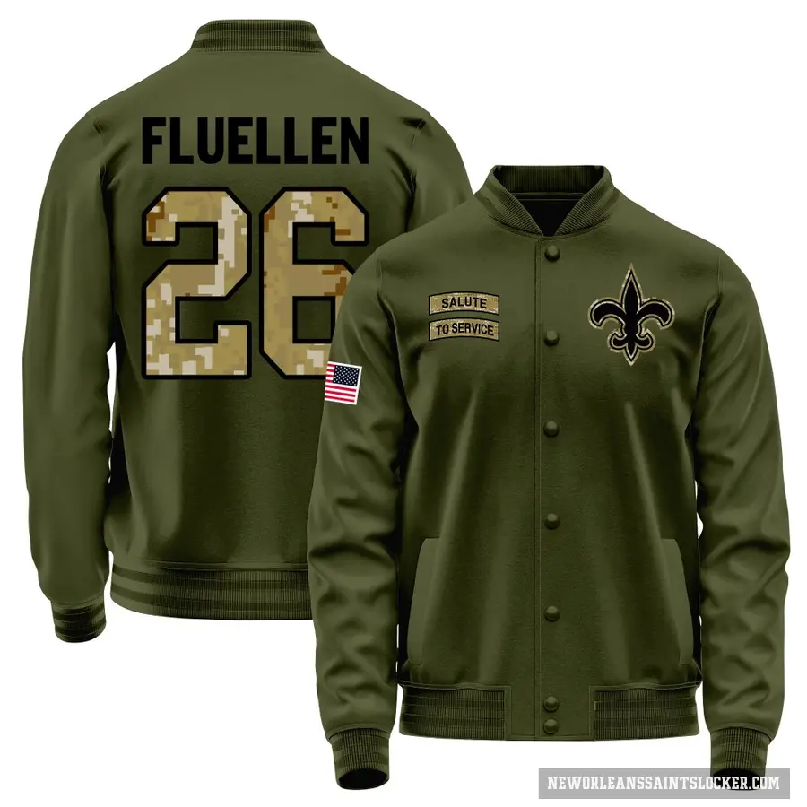 Men's ＃26 Travion Fluellen New Orleans Saints Olive Salute to Service Sideline Performance Jacket