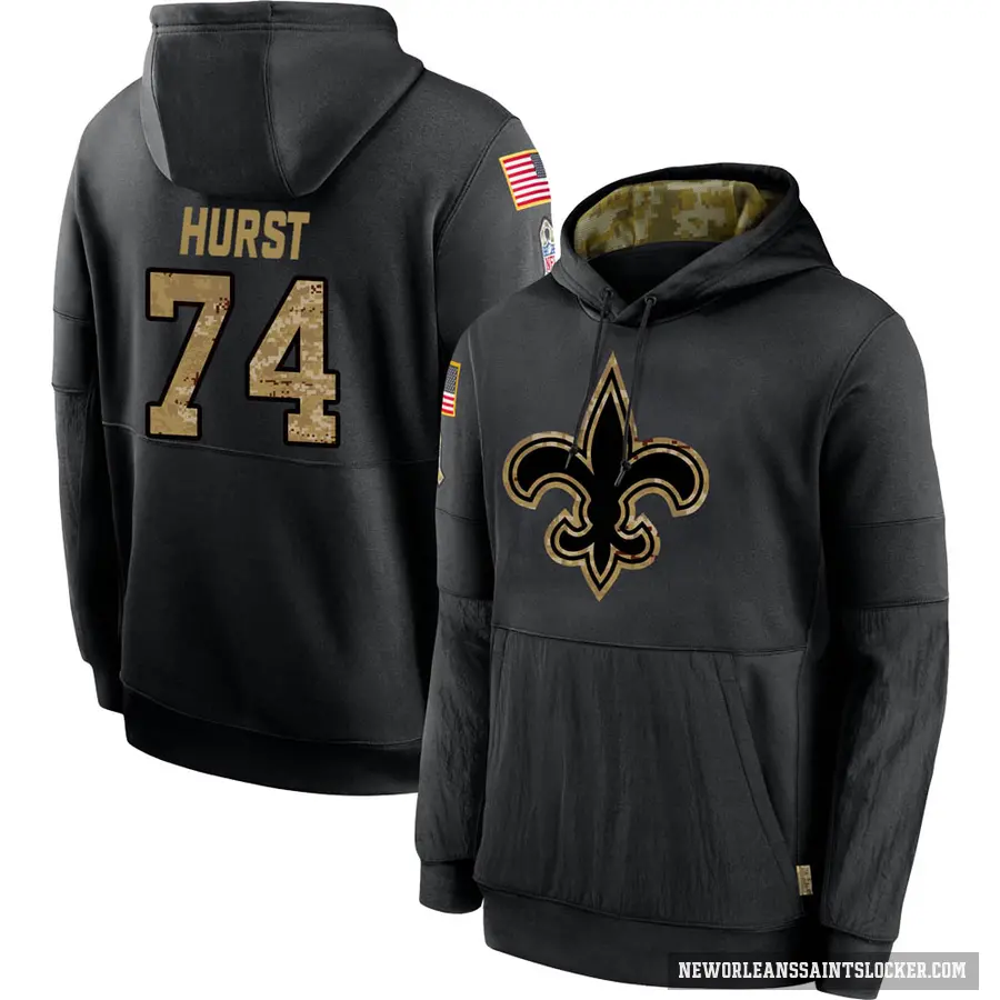 Men's ＃74 James Hurst New Orleans Saints Black 2020 Salute to Service Sideline Performance Pullover Hoodie