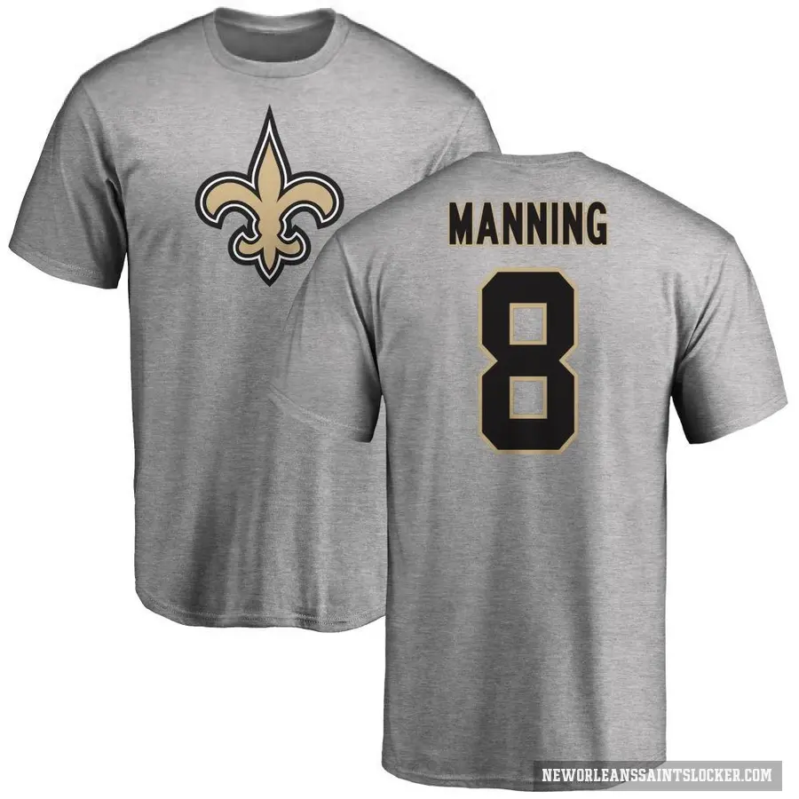 Men's ＃8 Archie Manning New Orleans Saints Ash Logo T-Shirt