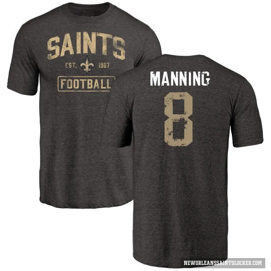 Men's ＃8 Archie Manning New Orleans Saints Black Distressed T-Shirt