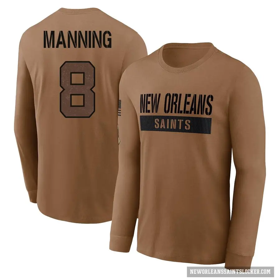 Men's ＃8 Archie Manning New Orleans Saints Brown 2023 Salute To Service Long Sleeve T-Shirt