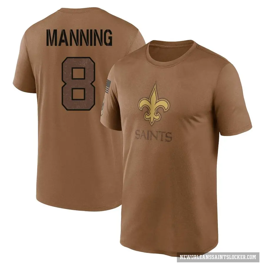 Men's ＃8 Archie Manning New Orleans Saints Brown 2023 Salute To Service Performance T-Shirt
