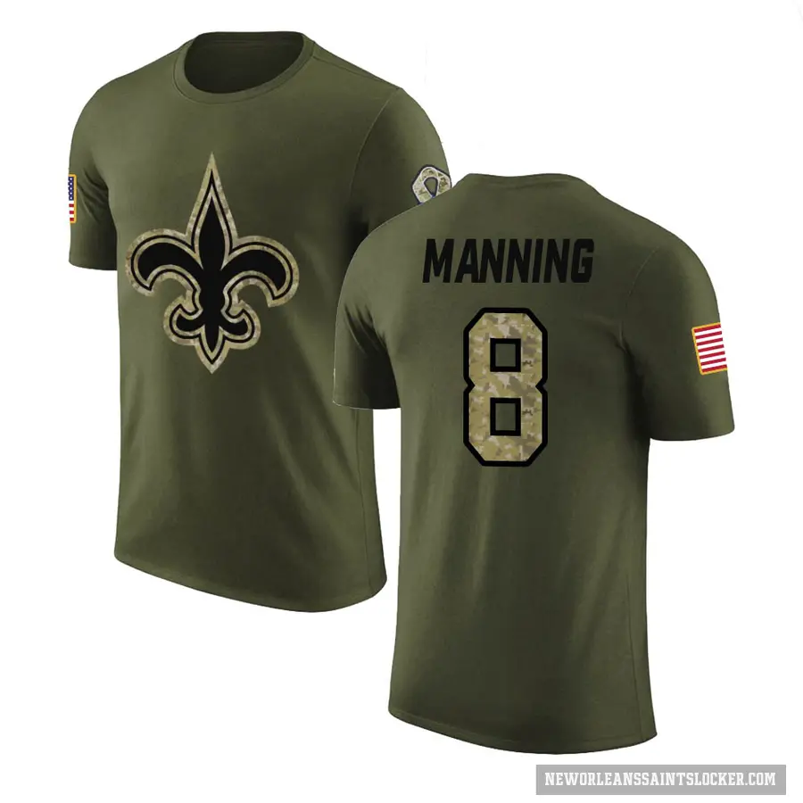 Men's ＃8 Archie Manning New Orleans Saints Olive Salute to Service T-Shirt