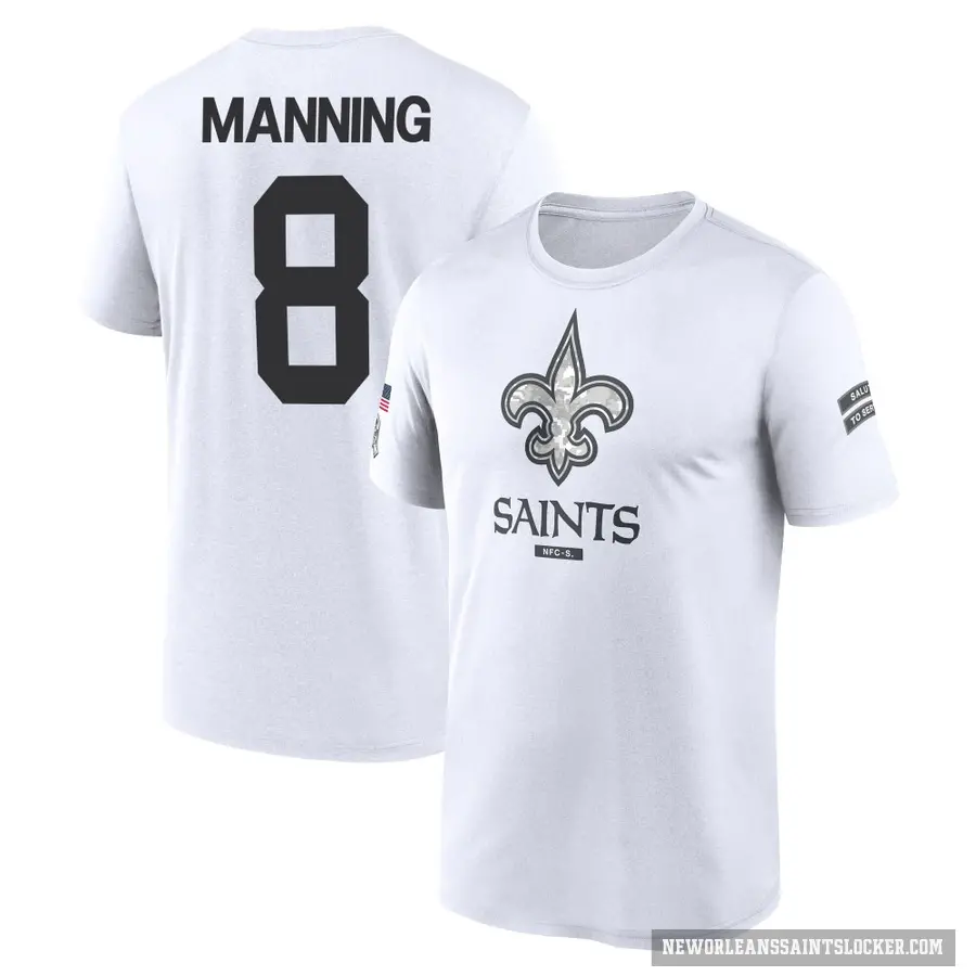 Men's ＃8 Archie Manning New Orleans Saints White 2024 Salute to Service Performance T-Shirt