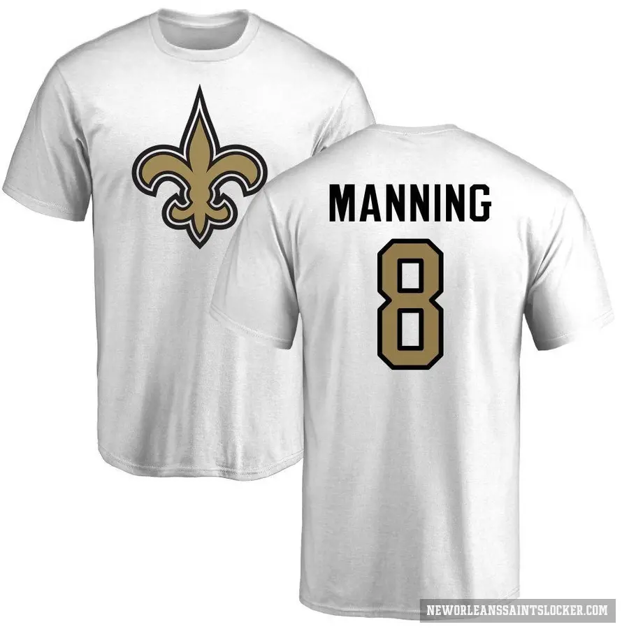 Men's ＃8 Archie Manning New Orleans Saints White Logo T-Shirt