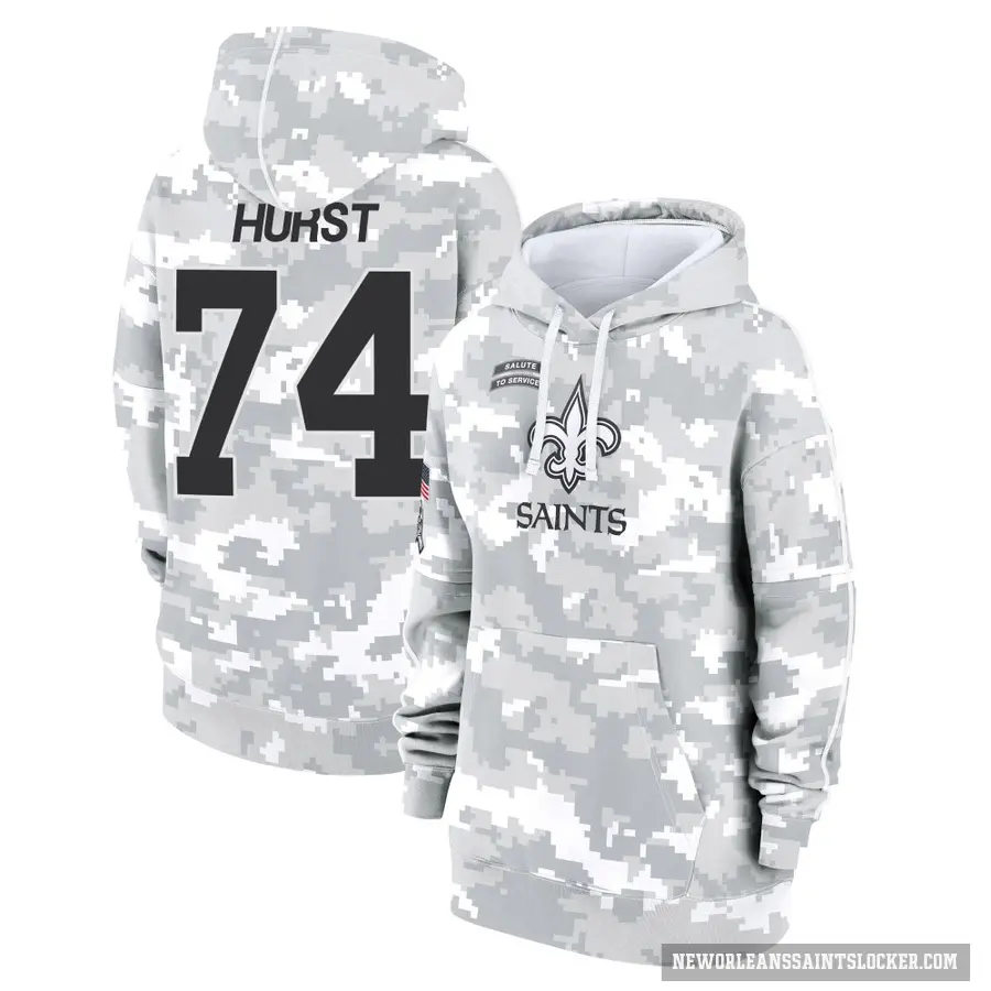 Women's ＃74 James Hurst New Orleans Saints Arctic Camo 2024 Salute to Service Club Fleece Pullover Hoodie