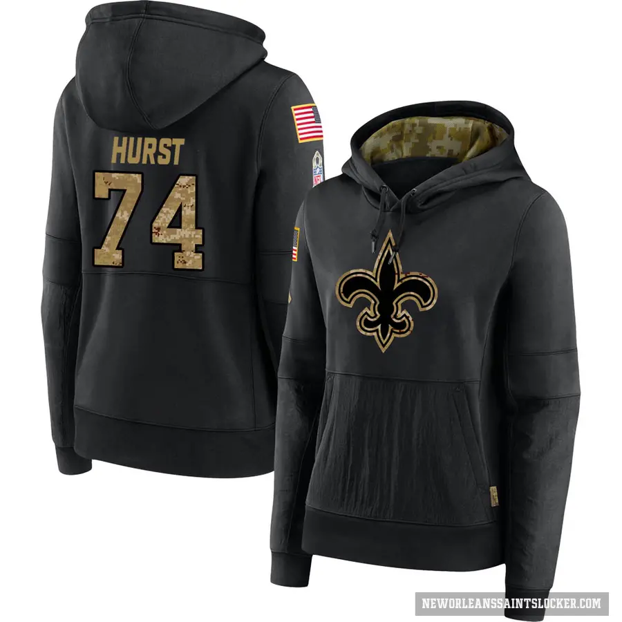 Women's ＃74 James Hurst New Orleans Saints Black 2020 Salute to Service Sideline Performance Pullover Hoodie