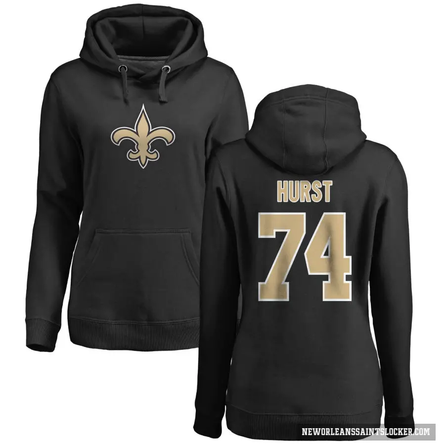 Women's ＃74 James Hurst New Orleans Saints Black Pro Line Logo Pullover Hoodie