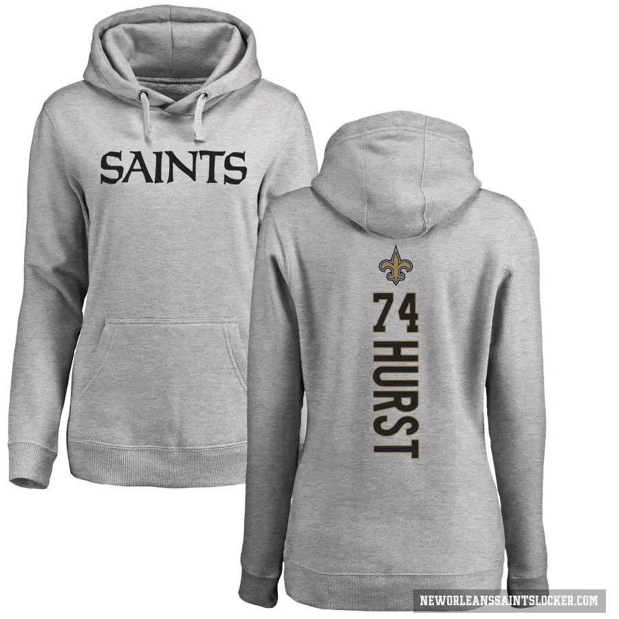 Women's ＃74 James Hurst New Orleans Saints Pro Line Ash Backer Pullover Hoodie