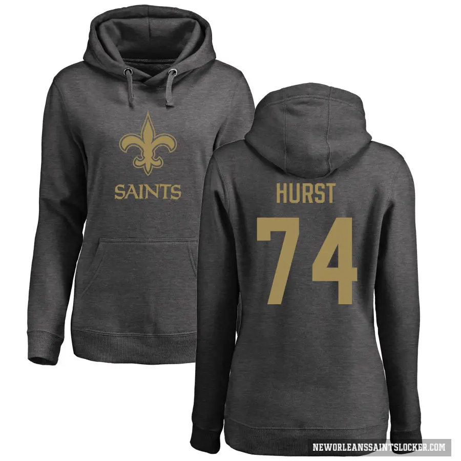 Women's ＃74 James Hurst New Orleans Saints Pro Line by Branded Ash One Color Pullover Hoodie