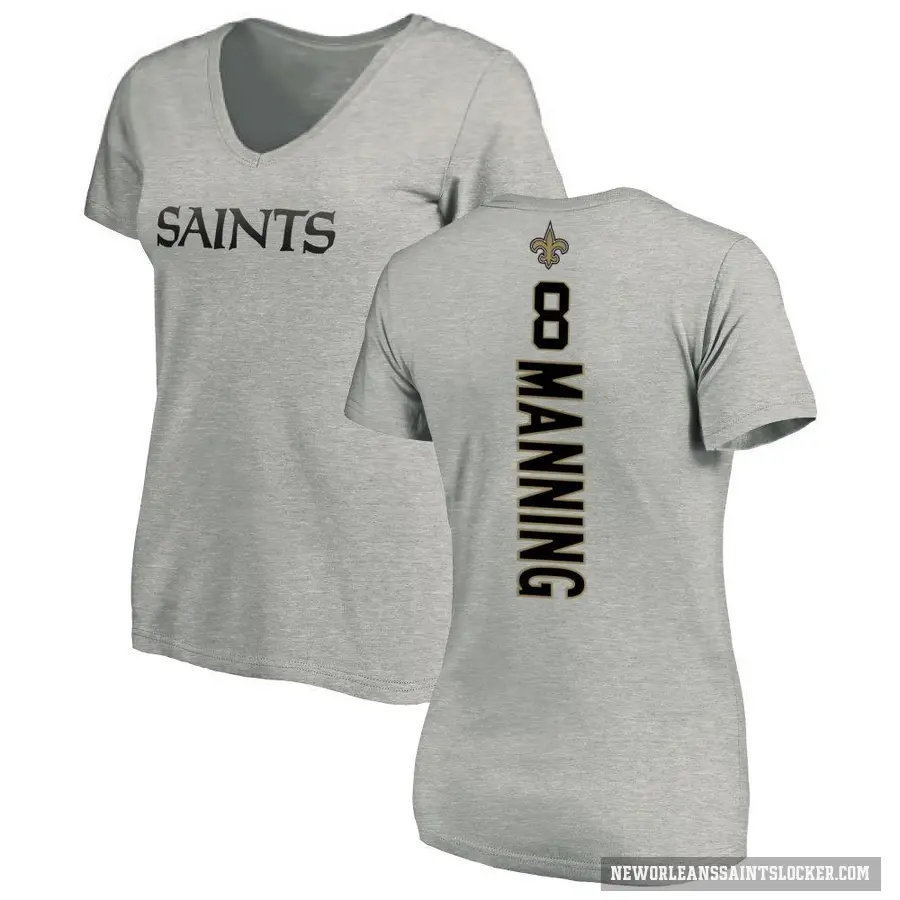 Women's ＃8 Archie Manning New Orleans Saints Ash Backer V-Neck T-Shirt