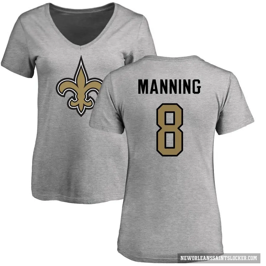 Women's ＃8 Archie Manning New Orleans Saints Ash Logo Slim Fit T-Shirt