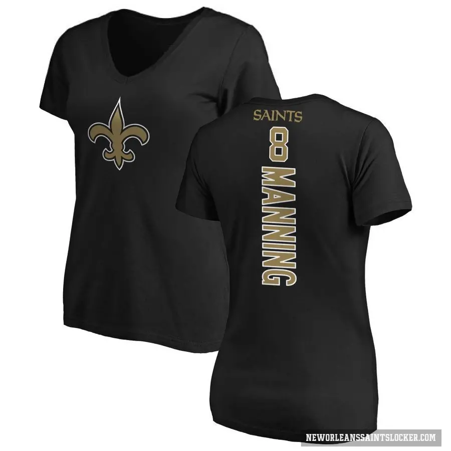 Women's ＃8 Archie Manning New Orleans Saints Black Backer Slim Fit T-Shirt
