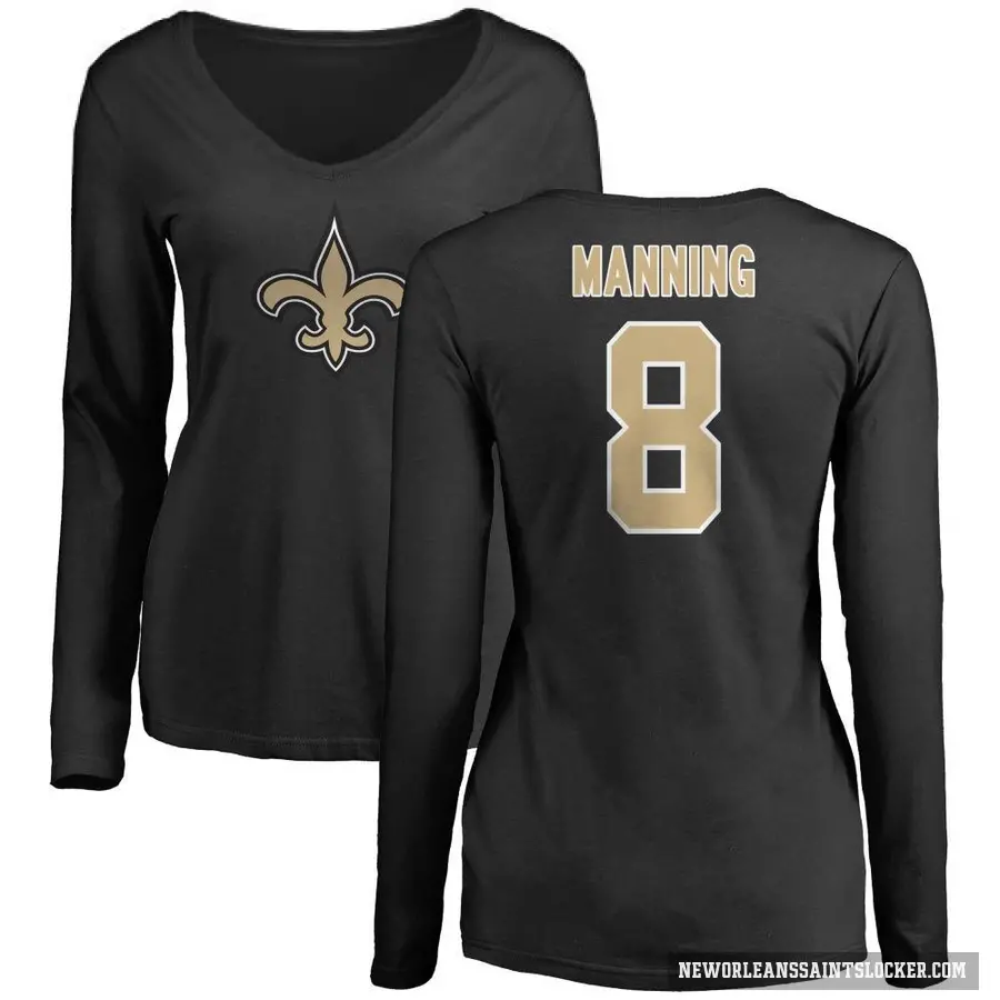 Women's ＃8 Archie Manning New Orleans Saints Black Logo Slim Fit Long Sleeve T-Shirt