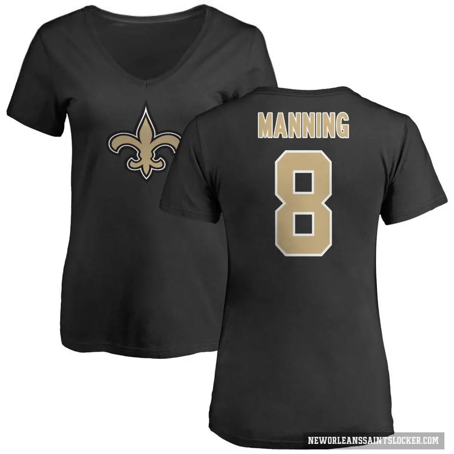 Women's ＃8 Archie Manning New Orleans Saints Black Logo Slim Fit T-Shirt