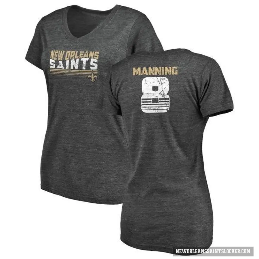 Women's ＃8 Archie Manning New Orleans Saints Black Retro V-Neck T-Shirt