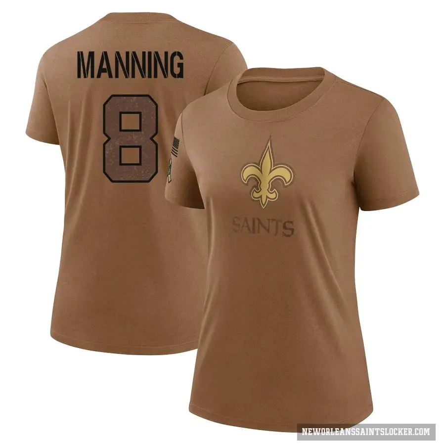 Women's ＃8 Archie Manning New Orleans Saints Brown 2023 Salute To Service Performance T-Shirt
