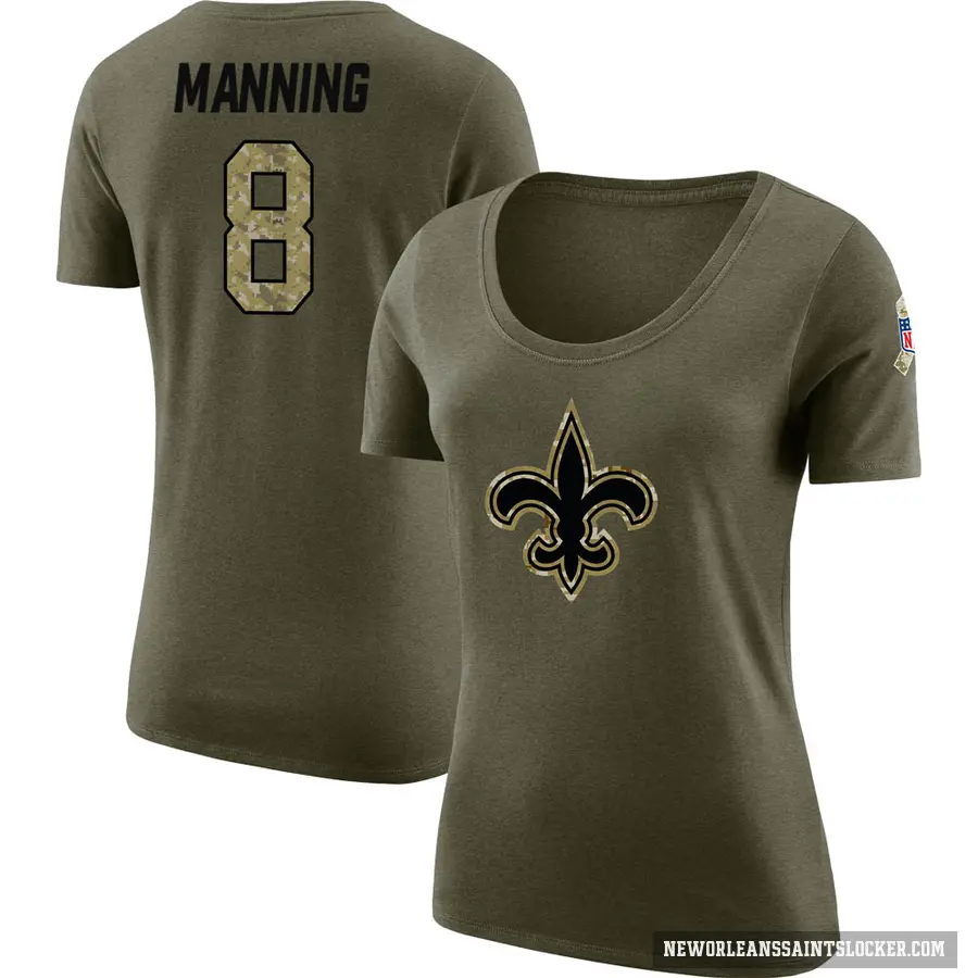 Women's ＃8 Archie Manning New Orleans Saints Olive Salute to Service Scoop Neck T-Shirt