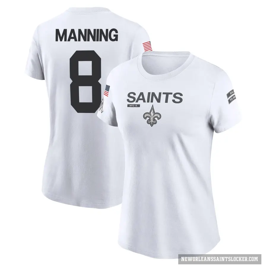 Women's ＃8 Archie Manning New Orleans Saints White 2024 Salute to Service Performance T-Shirt
