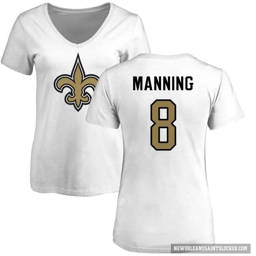 Women's ＃8 Archie Manning New Orleans Saints White Logo Slim Fit T-Shirt