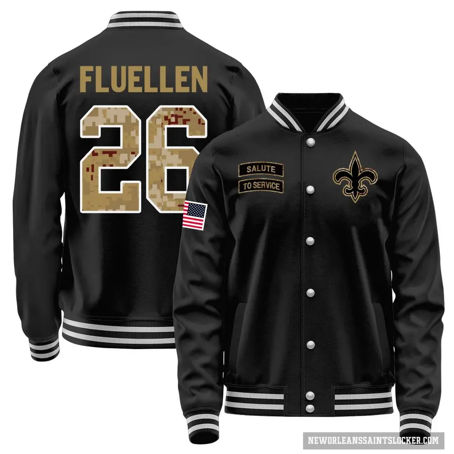Youth ＃26 Travion Fluellen New Orleans Saints Black Salute to Service Sideline Performance Jacket