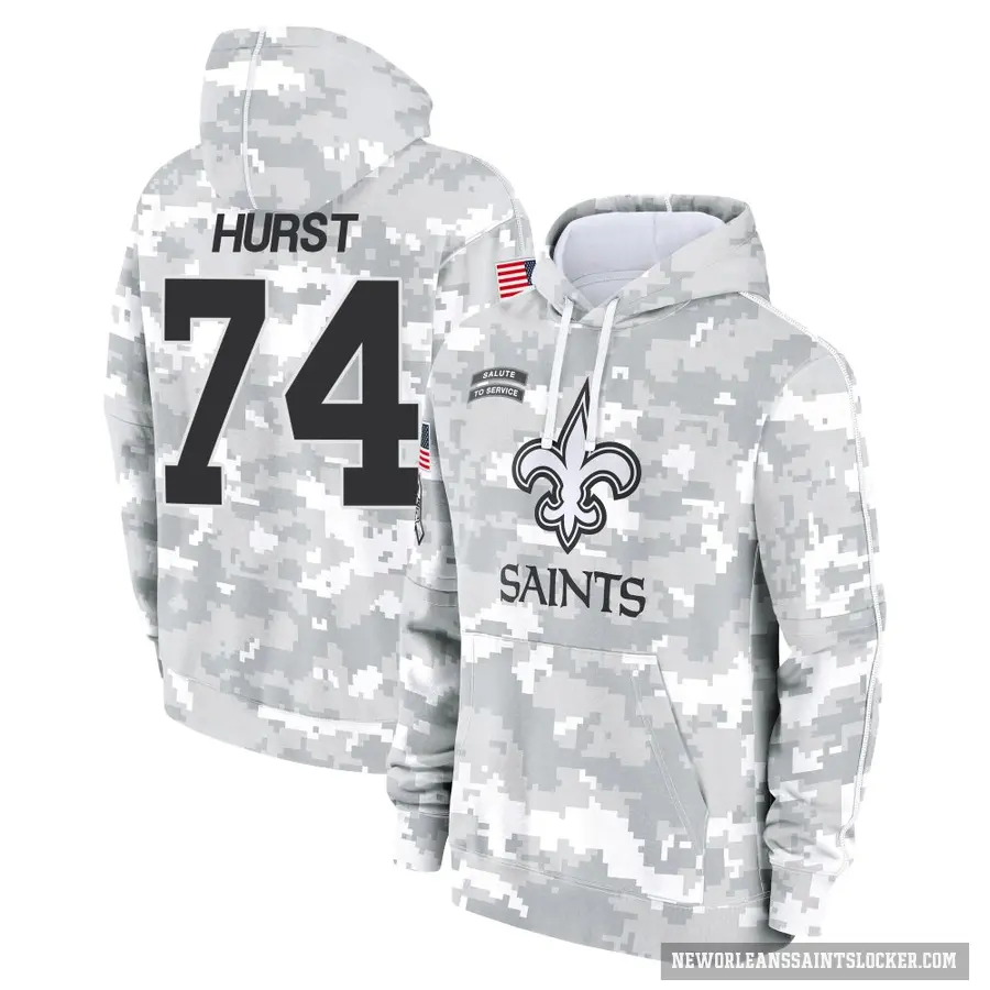Youth ＃74 James Hurst New Orleans Saints Arctic Camo 2024 Salute to Service Club Fleece Pullover Hoodie