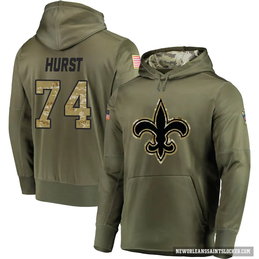 Youth ＃74 James Hurst New Orleans Saints Olive Salute to Service Pullover Hoodie