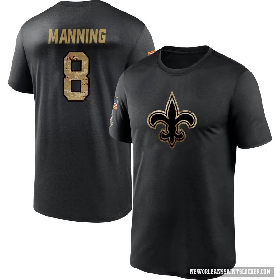 Youth ＃8 Archie Manning New Orleans Saints Black 2020 Salute To Service Performance T-Shirt