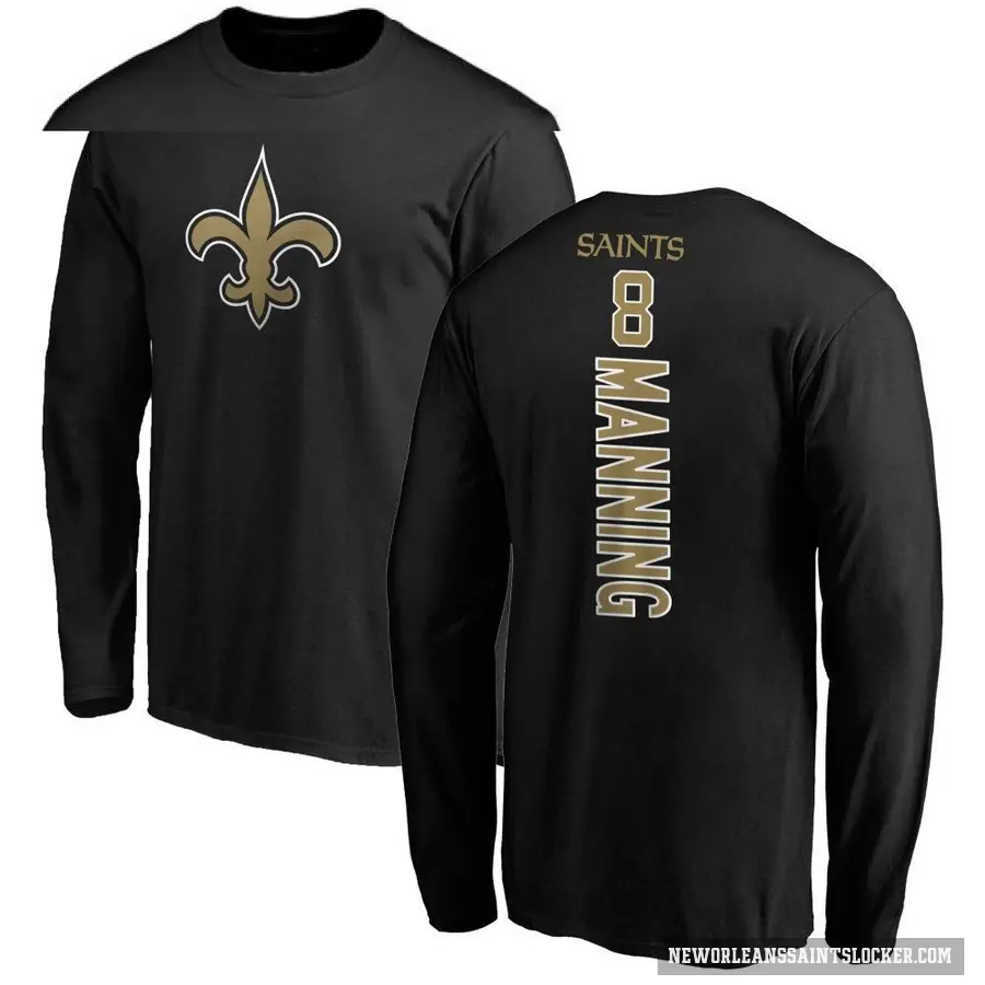 Youth ＃8 Archie Manning New Orleans Saints Black Backer Long Sleeve T-Shirt