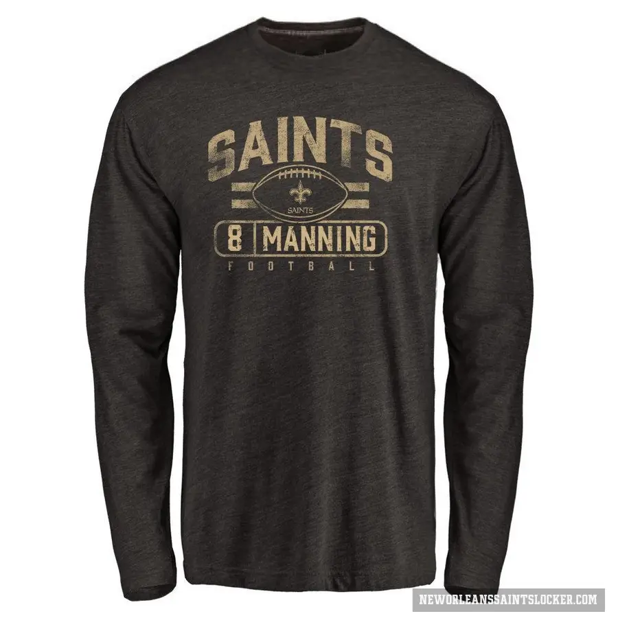 Youth ＃8 Archie Manning New Orleans Saints Black Flanker Long Sleeve T-Shirt
