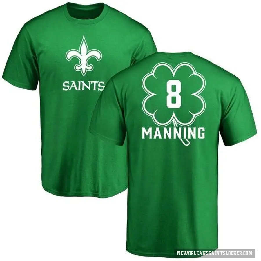Youth ＃8 Archie Manning New Orleans Saints Green St. Patrick's Day T-Shirt