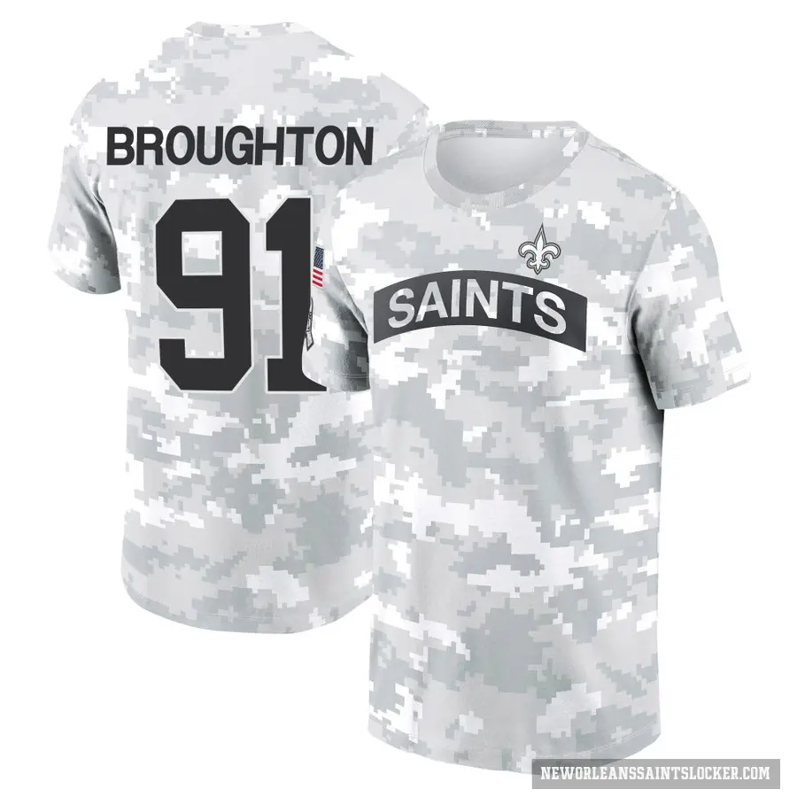 Youth ＃91 Vernon Broughton New Orleans Saints Camo Arctic 2024 Salute to Service Performance T-Shirt